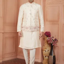 EVASTRO Embroidered Regular Banarasi Silk Straight Kurta with Pyjamas-image-5