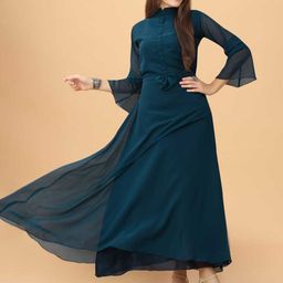 Krunal Raiyani Women Flared Sleeve Applique  Fit & Flare Maxi Dress-image-96