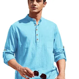 APEKTRA Full Sleeves Mandarin Collar Cotton Slim Fit Short Straight Kurta-36