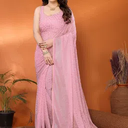 KALINI Pink Poly Georgette Woven Design Sarees-picture-28