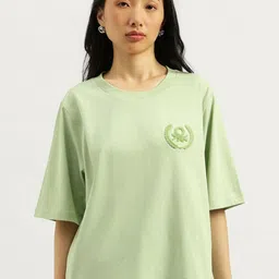 United Colors of Benetton Women Solid Round Neck Cotton Relaxed Fit T-shirt-picture-9
