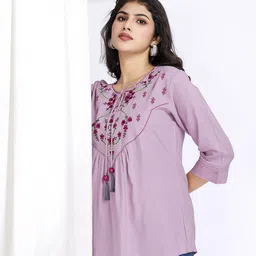 MOJILAA Women Floral Embroidered Tie-Up Neck Top-picture-56