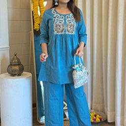 Aasira Embroidered Pure Cotton Shirt Collar Neck Tunic With Trouser Co-Ords-image-31