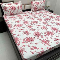 Pure Decor Pink & White Floral Queen Bedsheet with 2 Pillow Covers-image-84