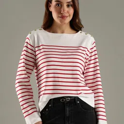 Tommy Hilfiger Striped Round Neck Cotton T-shirt-image-82
