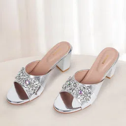 Anouk Embellished Party Block Sandals with Buckles-3