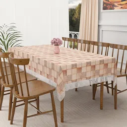 Kuber Industries Brown & White Geometric Printed Waterproof Rectangle 8-Seater Table Cover-43