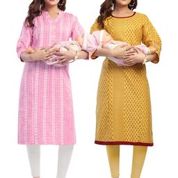 Mom&Bae Geometric Printed V-Neck Maternity Kurti-image-6