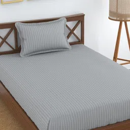Galaxy Home Decor Grey Striped 210 TC Single Bedsheet Set- 2.28 m x 1.52 m-image-52