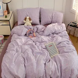 JC HOME Purple Floral Polycotton 3 Piece Single Regular Bedding Set-image-77