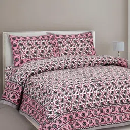 Lali Prints Pink & White Floral Printed 210 TC Cotton King Bedsheet Set 2.36 m x 2.75 m-image-57