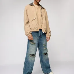 FREAKINS Men Wide Leg High-Rise Mildly Distressed Light Fade Jeans-image-47