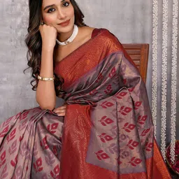 KALINI Woven Design Zari Silk Blend Kanjeevaram Saree with Blouse Piece-picture-25