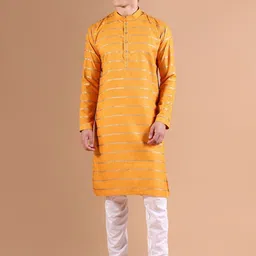 SHOWOFF Men Striped Regular Kurta with Trousers-picture-33