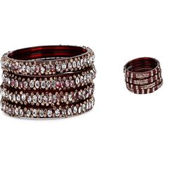 SOMIL Set Of 8 Maroon Artificial Stones and Beads Glass Bangles-image-85