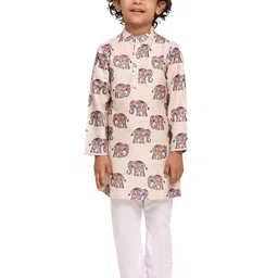 Funny Bones Clothings Boys Animal Printed Regular Linen Kurta with Pyjamas-10