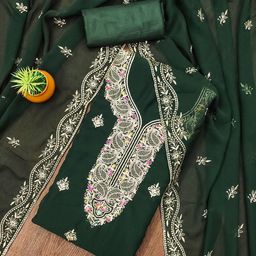 rangtulika ethnics Rangtulika Floral Embroidered Sequnnied Organza Unstitched Dress Material-picture-11