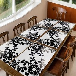 Aura 6Pcs White & Black Printed Table Placemats-image-52