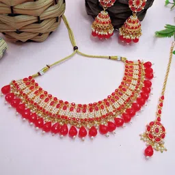 VATSALYA creation Alloy Gold- plated Red Jewellery Set-50