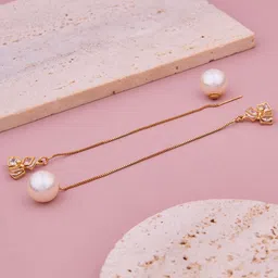 GC PREMIUM JEWELLERY Gold-Plated Stainless Steel Pearls Studded Drop Earrings-image-29