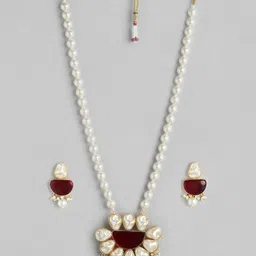 Anouk Gold Plated Beaded & MOP Studded Premium Necklace & Earring Set-15