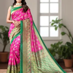 HERE&NOW Ethnic Motifs Saree With Blouse Piece-picture-34