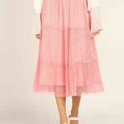 DressBerry Self-Design Lace Flared Midi Skirt-picture-17