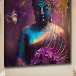 Livin'luxe Purple & Brown Buddha Religious Canvas Wall Art-35