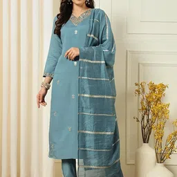 KALINI Women Embroidered Regular Sequinned Kurta with Trousers & With Dupatta-24