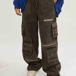 SIX5SIX Women Wide Leg Mid-Rise Cargo Styles Jeans-image-11