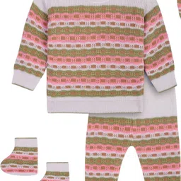toyific Infants Knitted Self Design Sweater & Trousers with Booties & Cap-picture-16