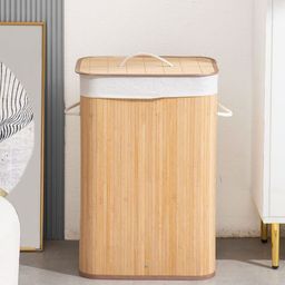 LUXEHOME INTERNATIONAL Brown & White Wooden Laundry Bag-27