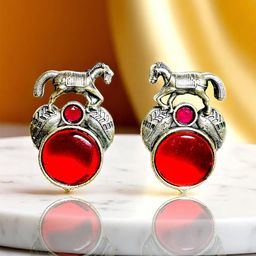 M55 Silver-Plated Artificial Stones Studded Oxidised Contemporary Studs-4