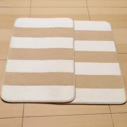 Adhigams Pack of 2 Beige & White Stripes Microfibre Bath Rugs-picture-3