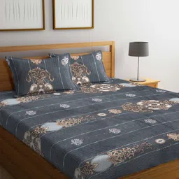 Myntra Elegant Homes Grey & Brown Ethnic Printed 300 TC King Bedsheet Set 2.50 m x 2.20 m-image-11
