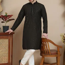 Jompers Embroidered Sequinned Mandarin Collar Straight Kurta With Pyjamas-94