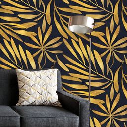 ArtzFolio Printed UV-Resistant Anti-Bacterial Golden Leaves Peel & Stick Wallpaper-image-66