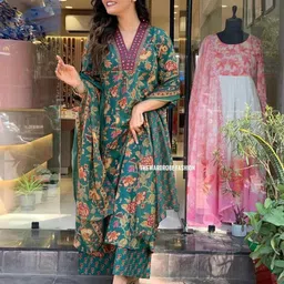 BAESD Floral Printed Pleated Mirror Work A-Line Kurta With Trousers & Dupatta image 5