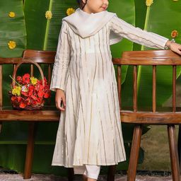 Thread & Button Girls Printed Regular Pure Cotton Kurta with Trousers & With Dupatta-picture-0