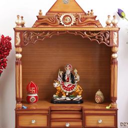 DZYN Furnitures Antarusya Brown Wooden Large Floor Rested Pooja Temple Without Door-image-84