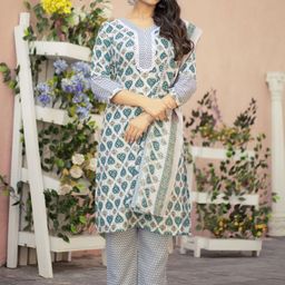 Fashion Basket Floral Printed Cotton Silk Straight Kurta With Trousers & Dupatta-image-41