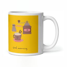 Mr UVD White & Yellow Printed Ceramic Glossy Mugs Set of Cups and Mugs-image-34