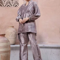 RangDeep Embellished Mandarin Collar Three-Quarter Sleeves Top With Trouser-image-68