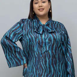 PURYS PLUS Women Print Tie-Up Neck Bell Sleeve Plus Size Shirt Style Top-image-13