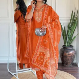 Brand Hill Women Floral Embroidered Regular Thread Work Kurta with Trousers & Dupatta-picture-32
