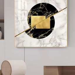 THE NEXT DECOR Black Marble Glass Finish Square Wall Art-image-1
