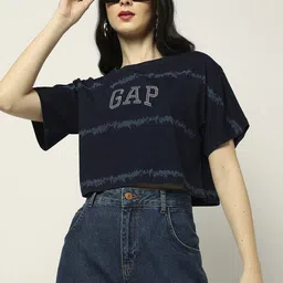 GAP Women Brand Logo Printed Round Neck Cotton Boxy T-shirt-image-30