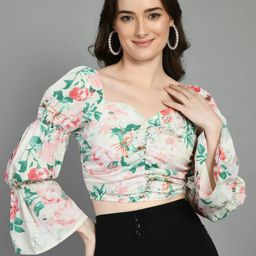 PRETTY LOVING THING Floral Print Sweetheart Neck Puff Sleeve Crop Top-image-93