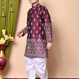 NFC CREATION Boys Floral Printed Regular Dupion Silk Kurta with Patiala image 4
