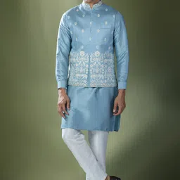 RNG Safawala Men Floral Regular Thread Work Dupion Silk Kurta with Trousers-picture-16